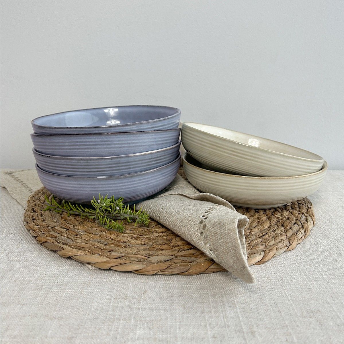 GENERICO - Set De 6 Bowl Redondo Cerámica Azul 17.5X5 Cm