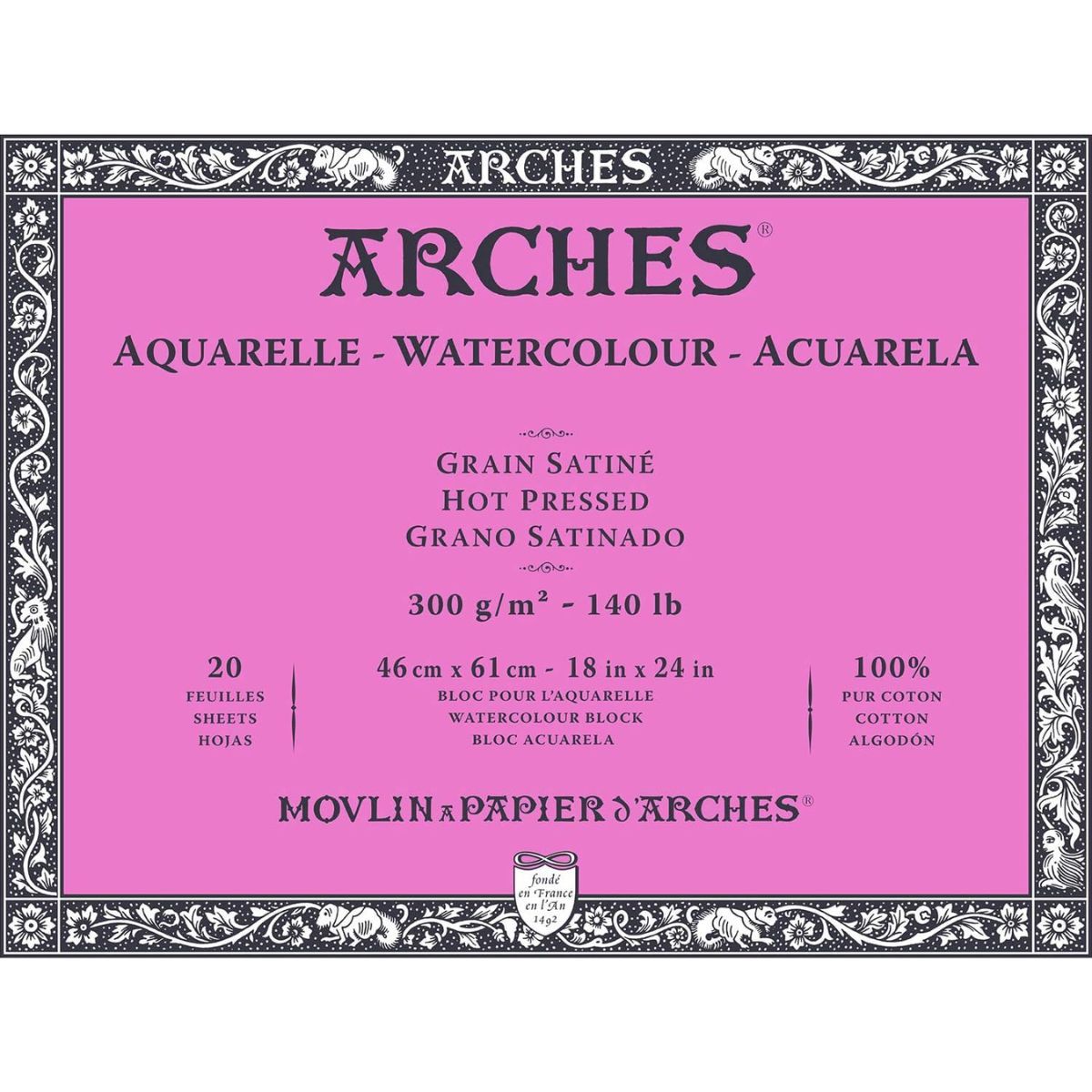 ARCHES - Block Acuarela Arches 300gr Grano Satinado 20 Hojas 46x61 cm