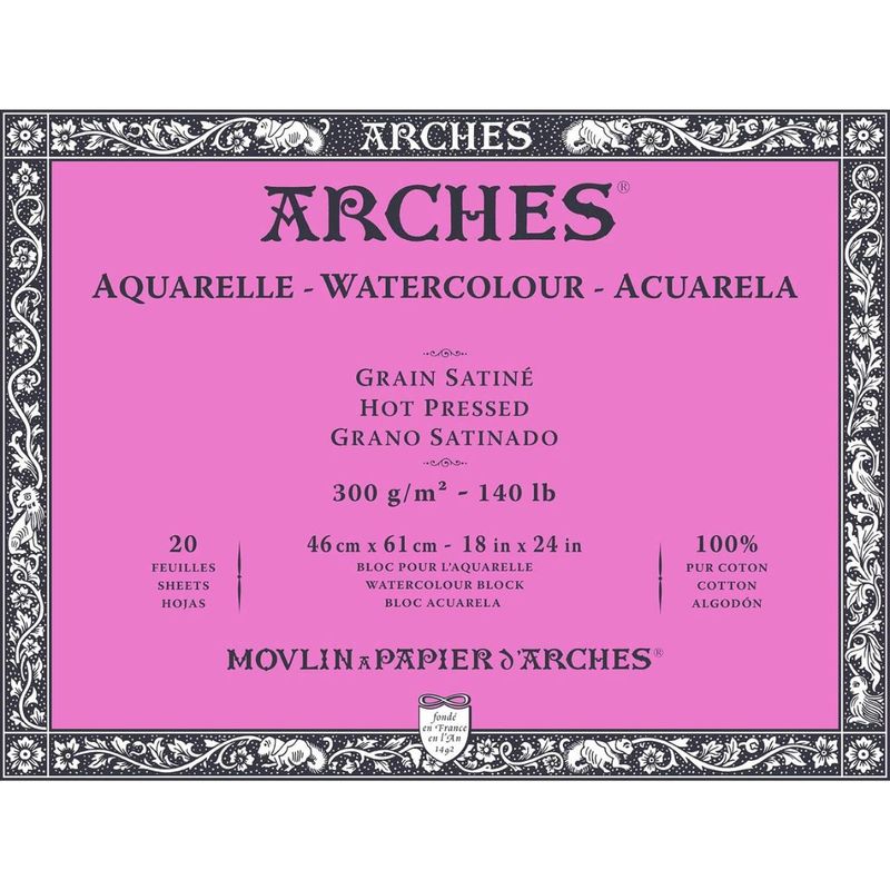 ARCHES - Block Acuarela Arches 300gr Grano Satinado 20 Hojas 46x61 cm