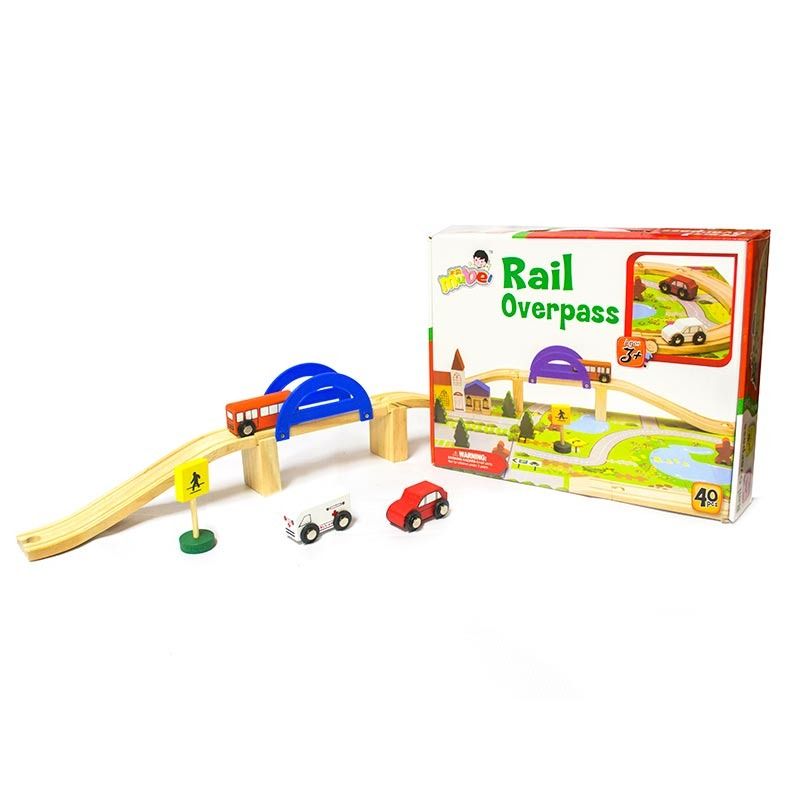 GENERICO - Pista de Autos Madera 40 Piezas Montessori