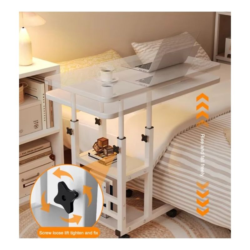 GENERICO - Mesa Ajustable Con Bastidor De Almacenamiento Multifuncional Blanco