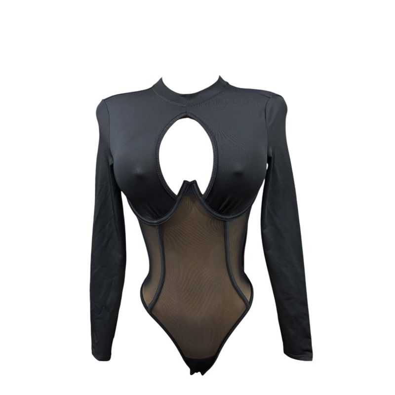 GARSIL - Body Para Mujer De Manga Larga Con Escote Tela Semi Transparente