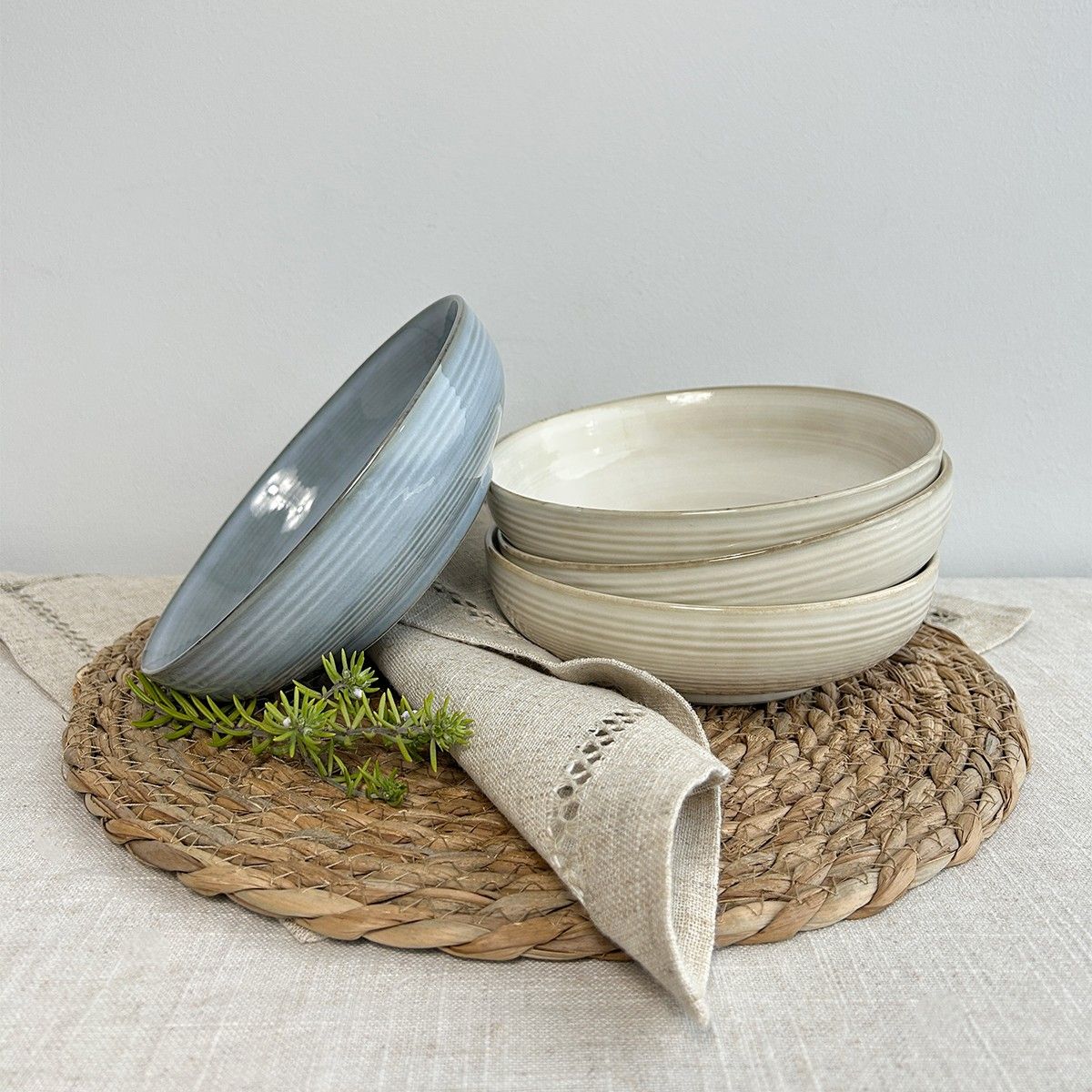 IMAHE - Set De 6 Bowl Redondo Cerámica Beige 17.5X5 Cm