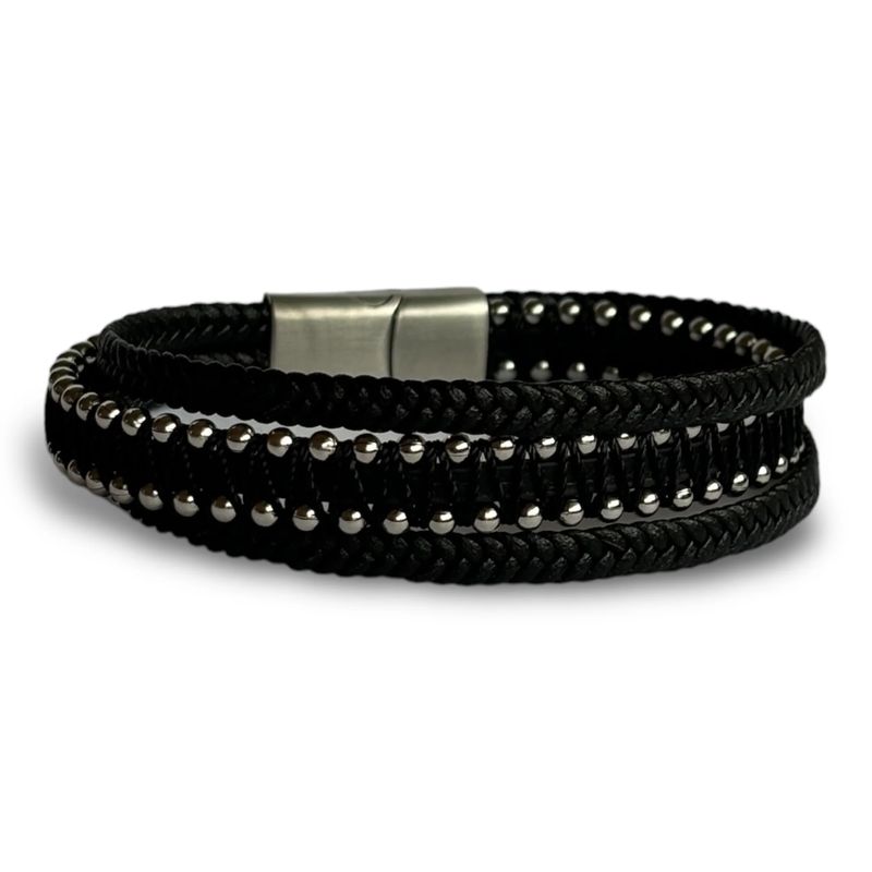 GOIA - Pulsera unisex Rockera Triple Cuero Sintético Negro