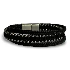 GOIA - Pulsera Hombre Rockera Triple Cuero Sintético Negro