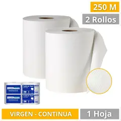 GENERICO - Toalla De Papel Industrial Jumbo 250m Virgen Continua Pack 2