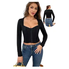 GARSIL - Crop Top Corto Para Mujer Con Manga Larga Estilo Corset
