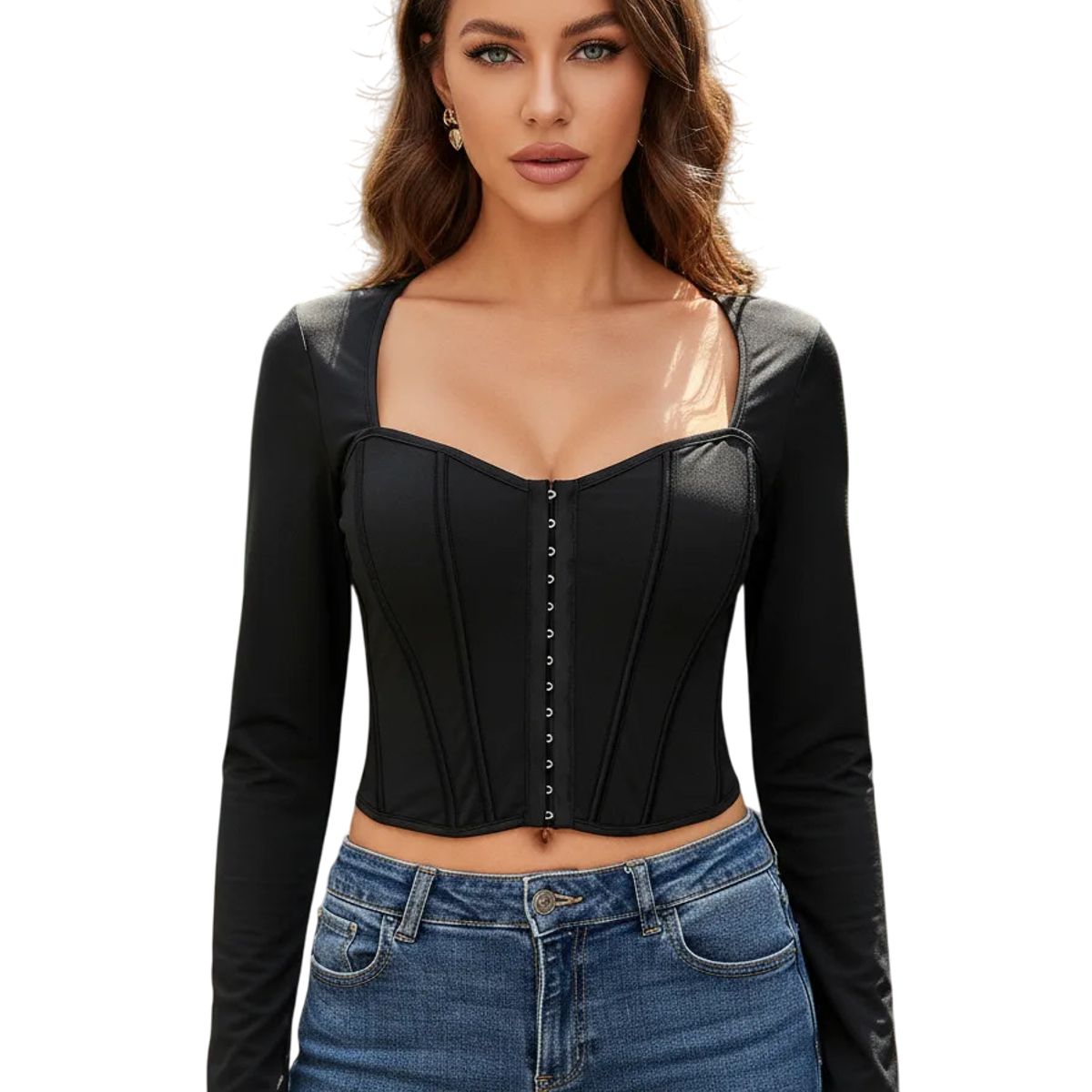 GARSIL - Crop Top Corto Para Mujer Con Manga Larga Estilo Corset