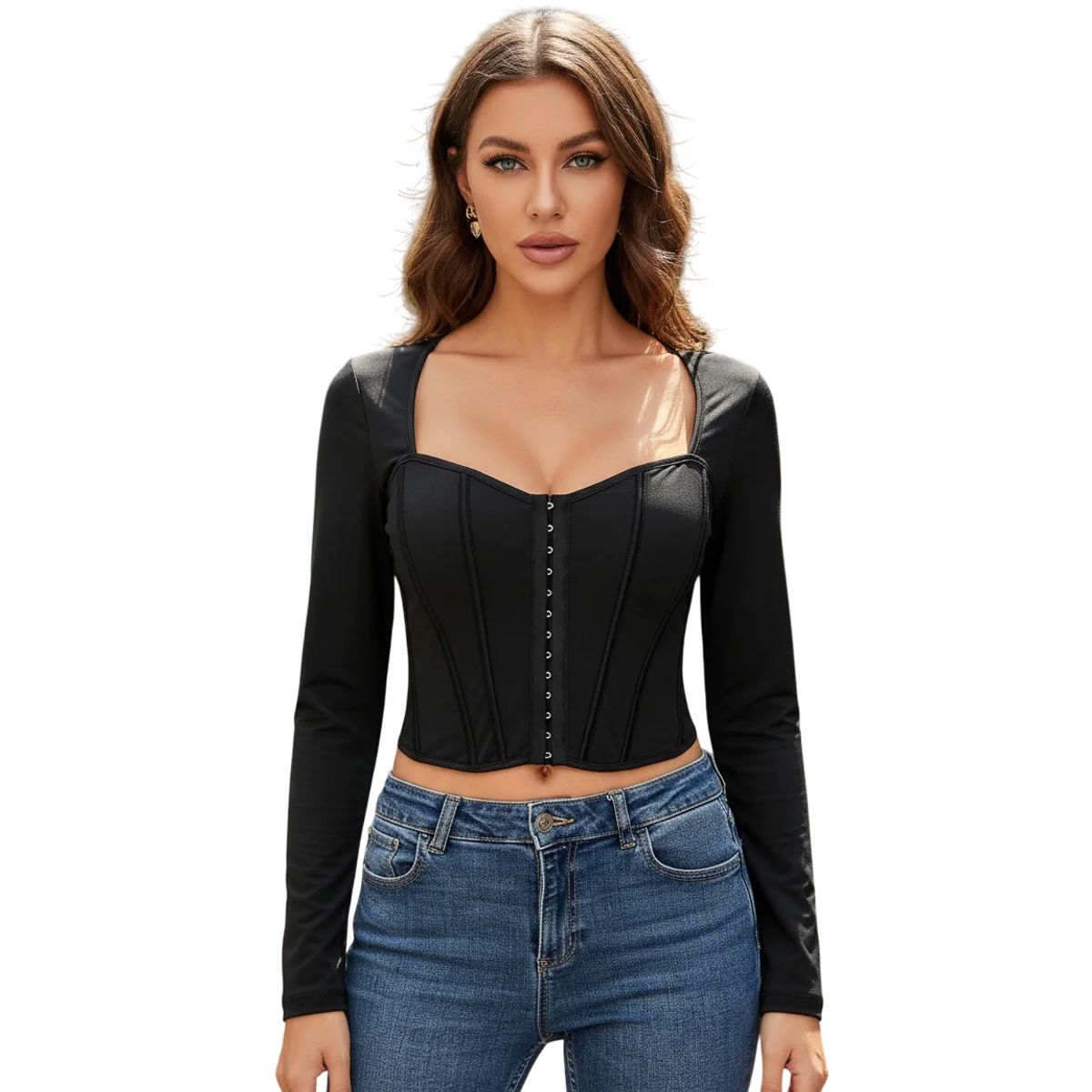 GARSIL - Crop Top Corto Para Mujer Con Manga Larga Estilo Corset