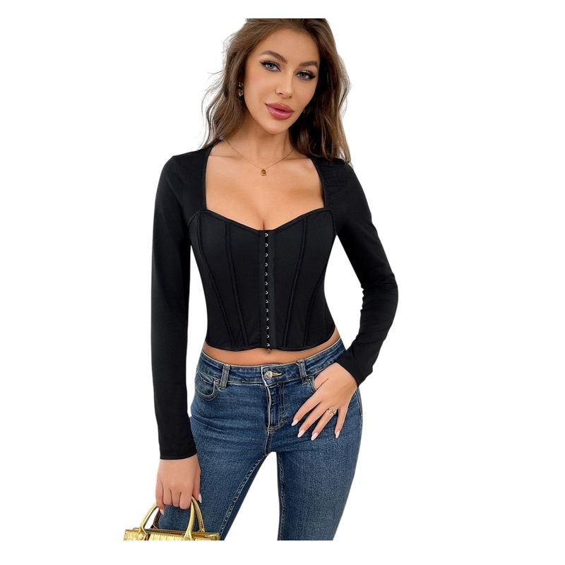 GARSIL - Crop Top Corto Para Mujer Con Manga Larga Estilo Corset