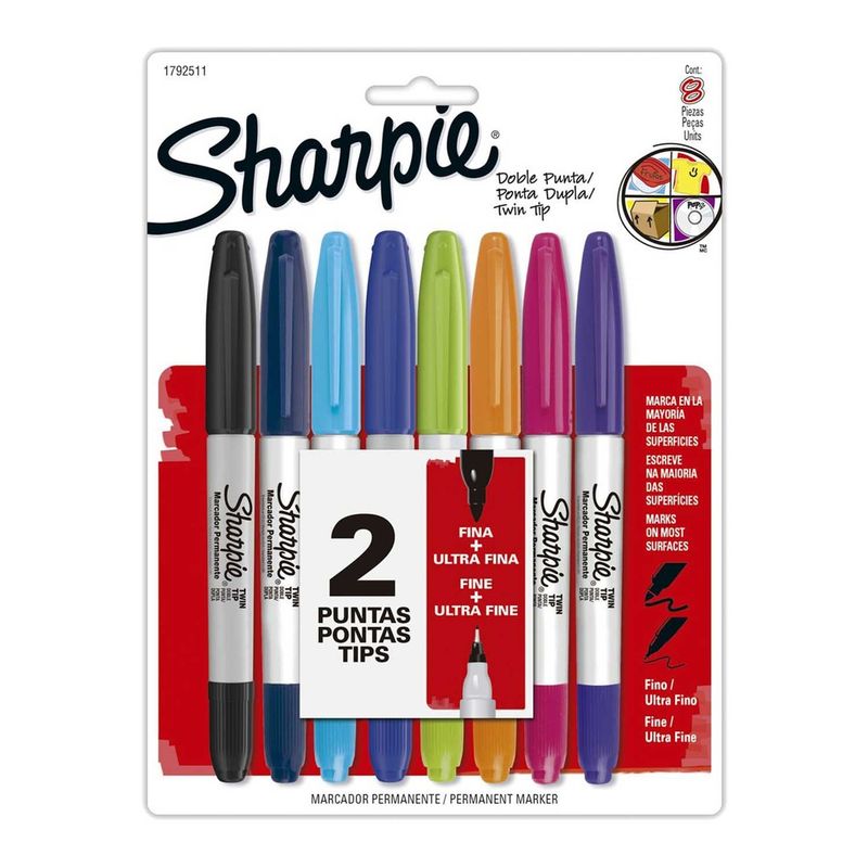 SHARPIE - Marcador Sharpie Doble Punta 8 colores Permanente