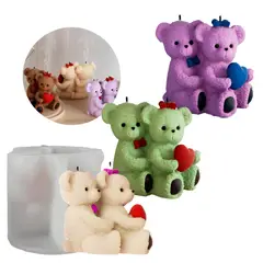 GENERICO - Pack 3 Moldes Silicona Ositos Oso Abrazados Velas 8.5x6.9 Cm