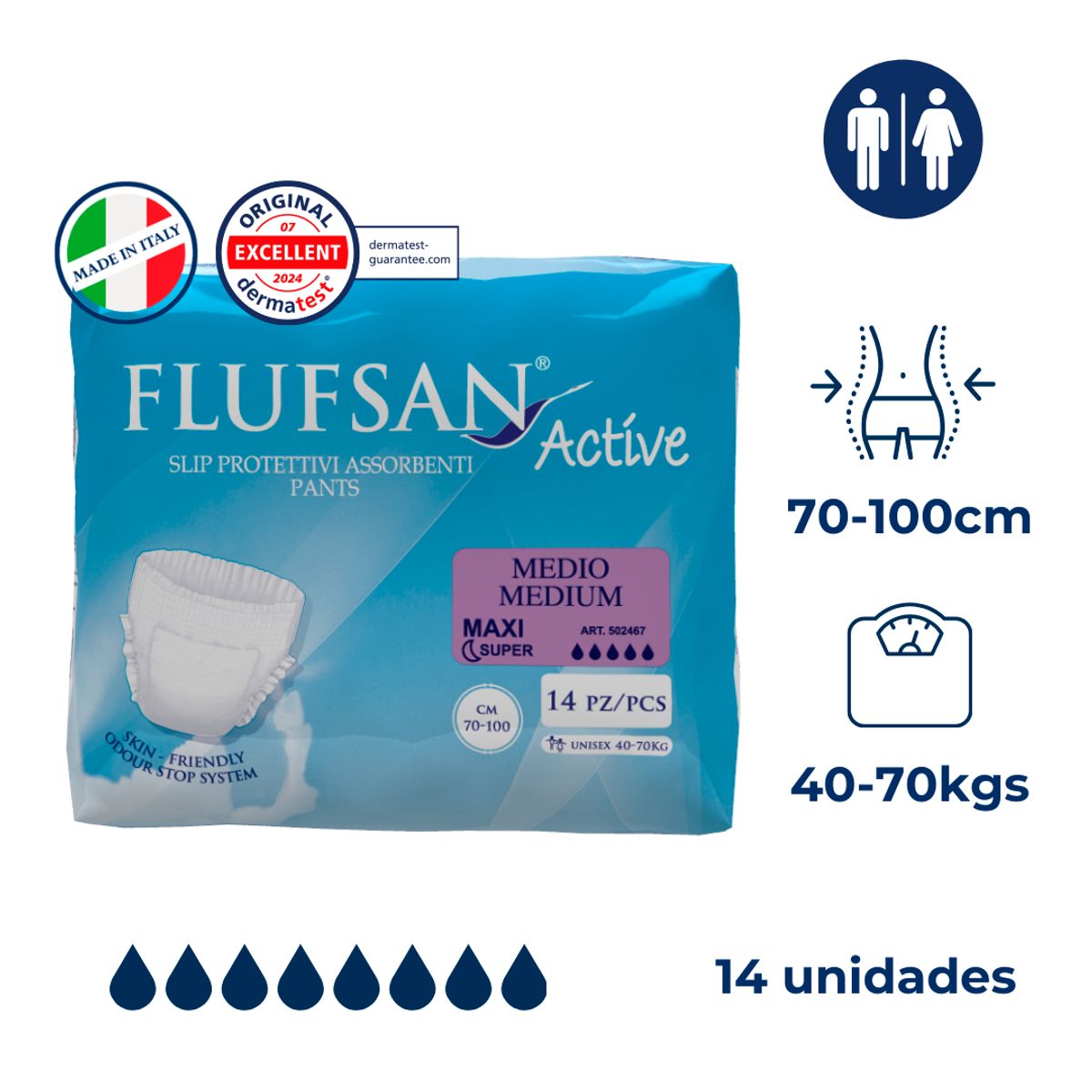 FLUFSAN - Ropa interior Máxima absorción Unisex 14un Medio Noche Flufsan