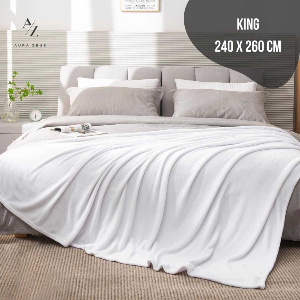 AZ AURAZEUS - Frazada 2 Plazas / King Manta Termica Chalon Blanca Polar Lana Az