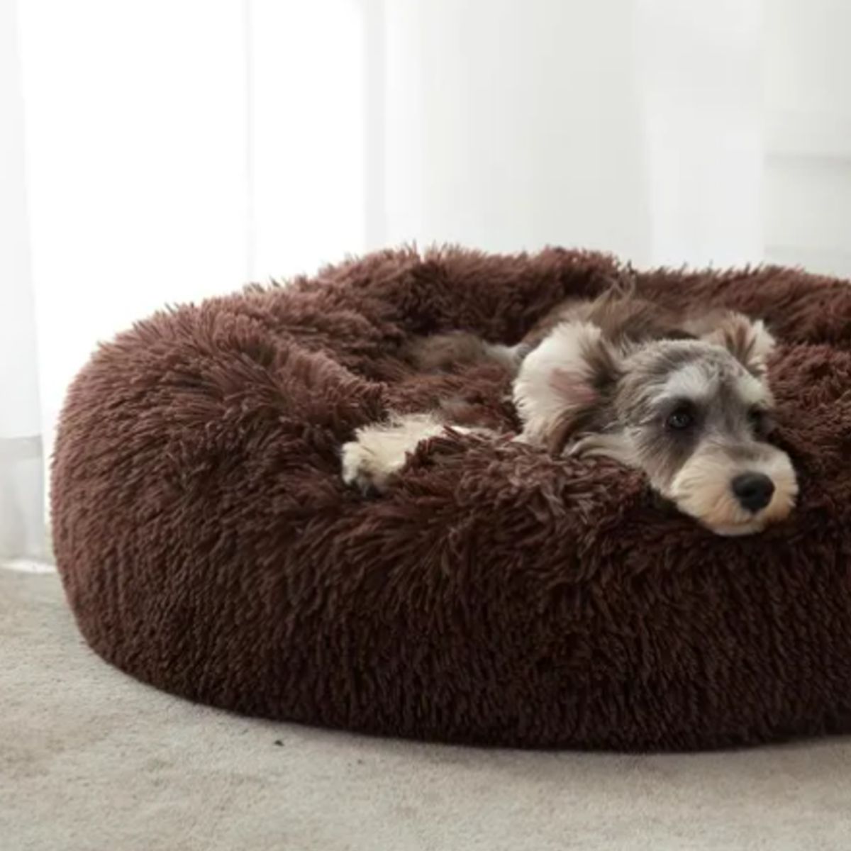 GENERICO - Cama Antiestrés Felpa para Mascotas Perros Gatos 50cm Café