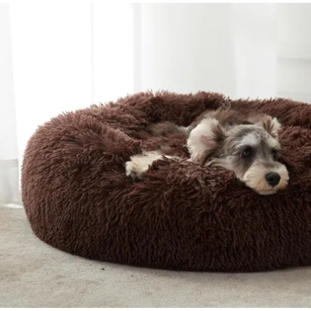 GENERICO - Cama Antiestrés Felpa para Mascotas Perros Gatos 50cm Café