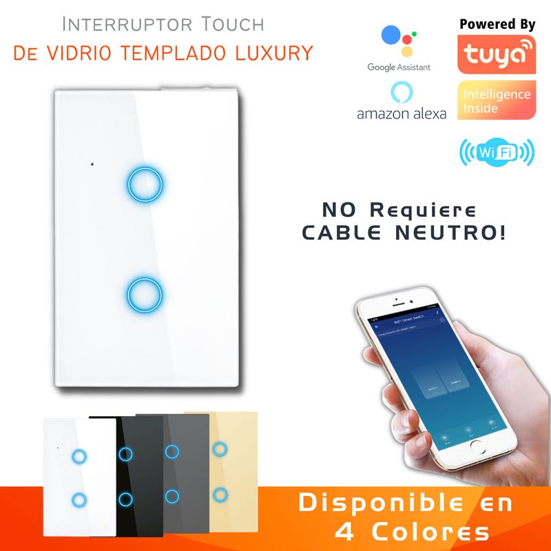 D MOTICA - Interruptor Touch Doble Inteligente Wifi2 Canal Sin Neutro - BLANCO