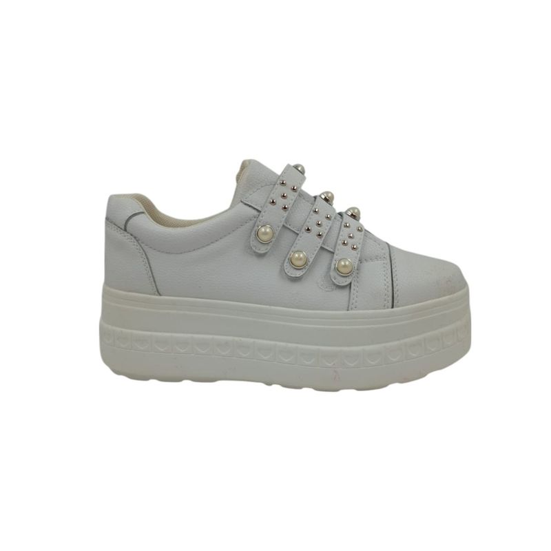 HERIEL - Zapatilla Blanca Perlas Mujer