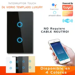 D MOTICA - Interruptor Touch Doble Inteligente Wifi2 Canal Sin Neutro - NEGRO