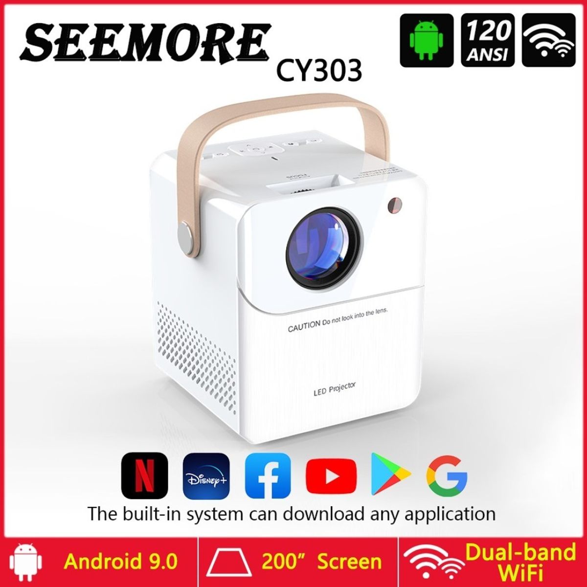 GENERICO - Proyector CY303 720p Android 4K Mini Portátil Wi‑Fi HDMI USB 120 ANSI Lúmenes