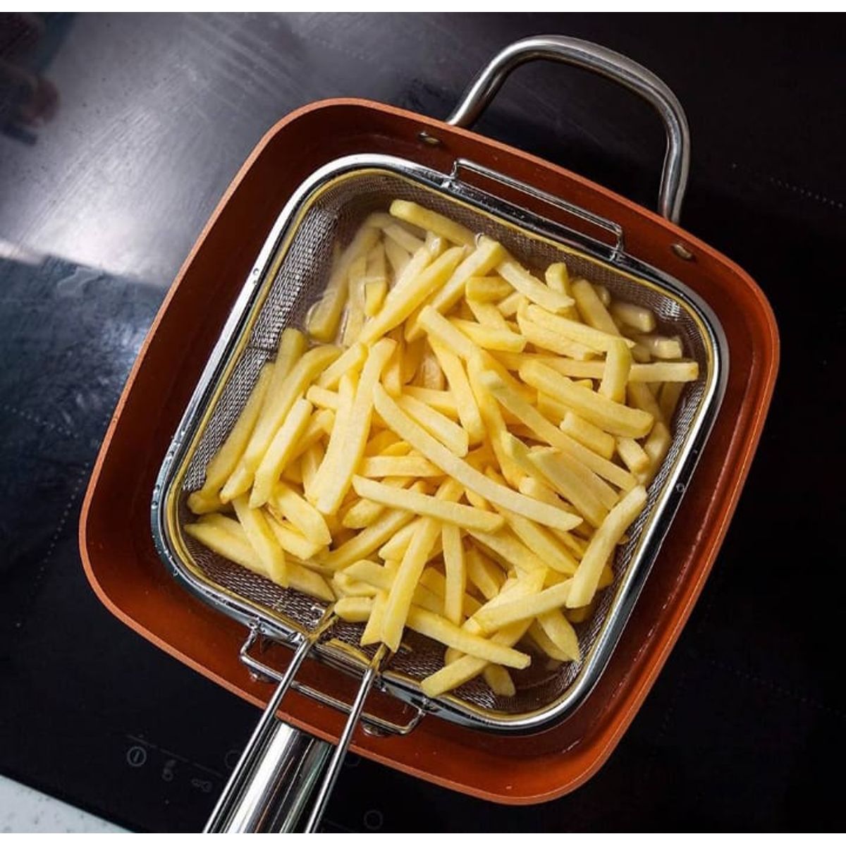 GENERICO - Olla De Cobre Multiuso Antiadherente Cesta Freír Cerámica con accesorios