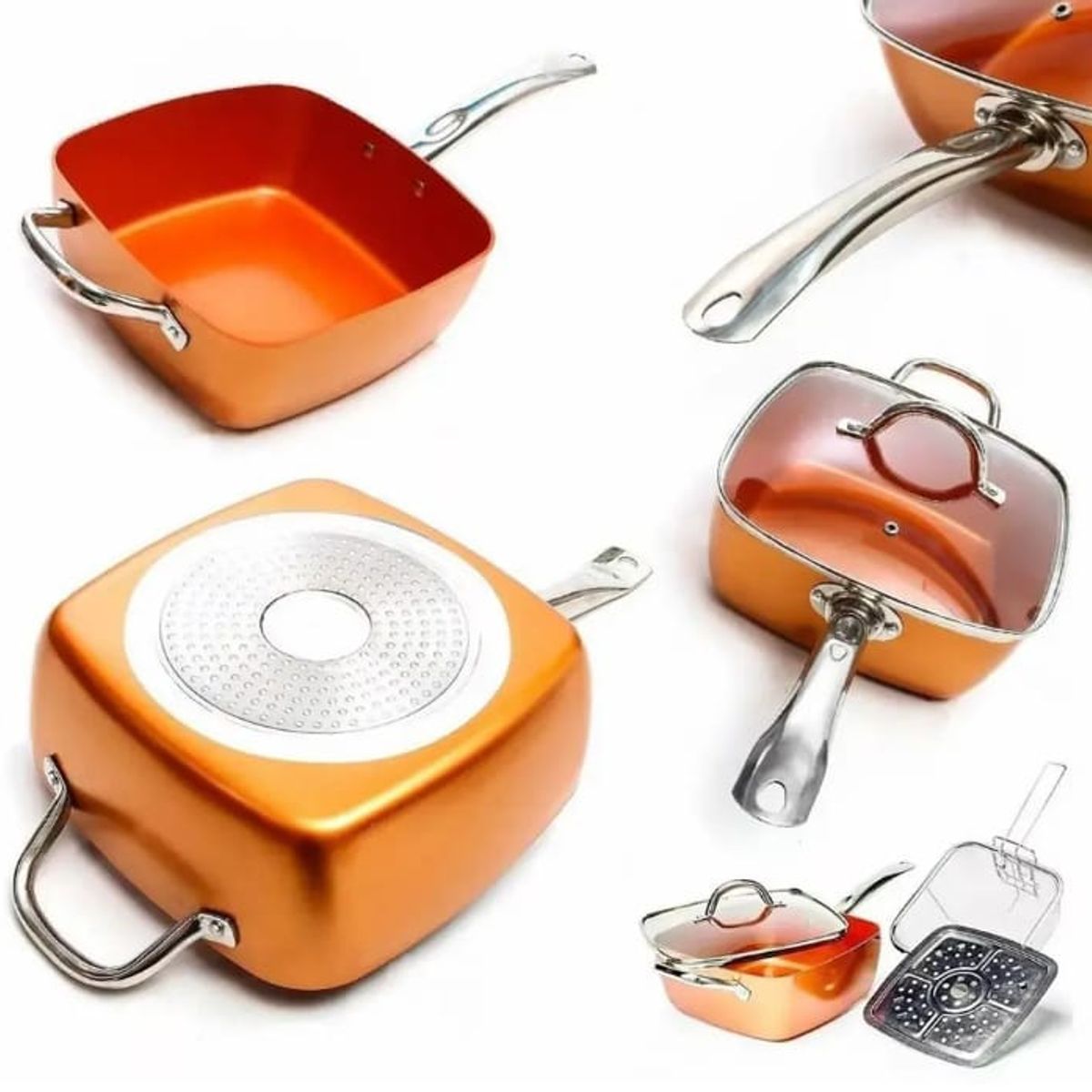 GENERICO - Olla De Cobre Multiuso Antiadherente Cesta Freír Cerámica con accesorios