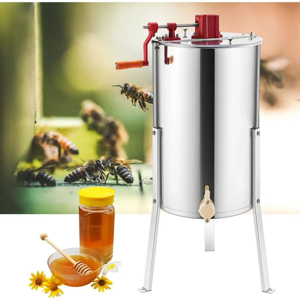 KUANGYE - 4 Marcos Extractor De Centrifuga Miel Manual Acero Inoxidable