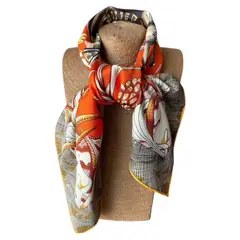 MAXO - Pañuelo de Seda de Sarga Mujer 90X90 LUCIANA ORANGE