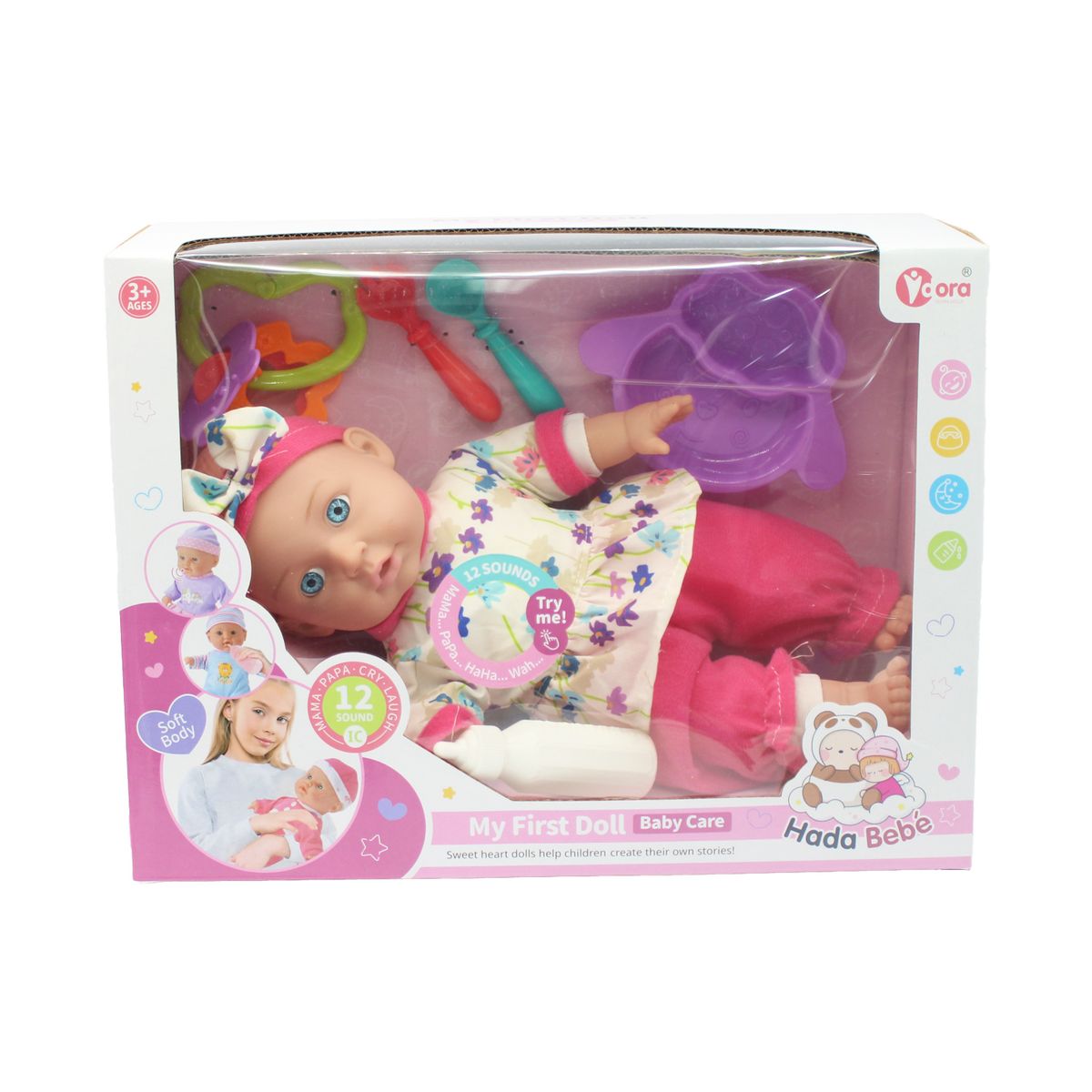 DORA - Muñeca Bebé 35cms Con 12 Sonidos Y Accesorios - PS