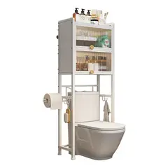 EVERSO - Estante De Organizador De 3 Niveles Con Puerta Abatible Baño Blanco