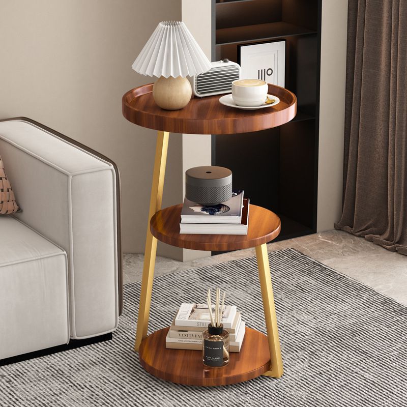 EVERSO - Mesa Auxiliar Redonda 3 Niveles Metal Para Cama Sofá Elegant Marrón