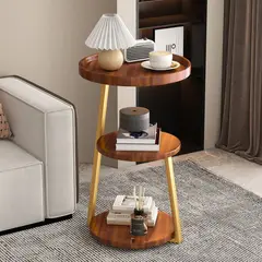 EVERSO - Mesa Auxiliar Redonda 3 Niveles Metal Para Cama Sofá Elegant Marrón