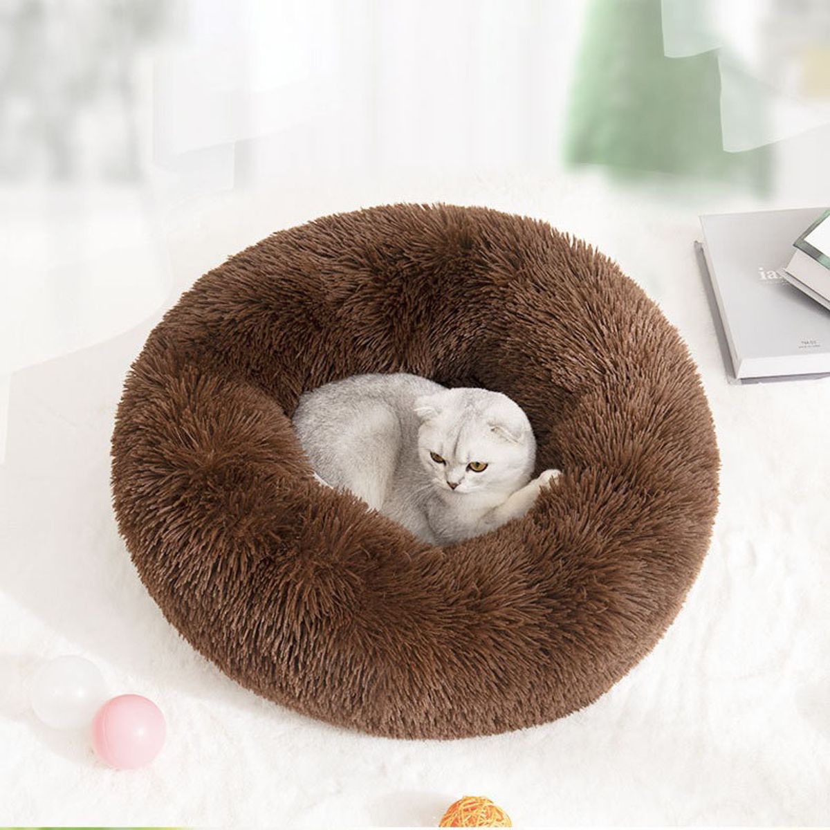 MASCO TODO - Cama Antiestrés Felpa para Mascotas Perros Gatos 80cm Café
