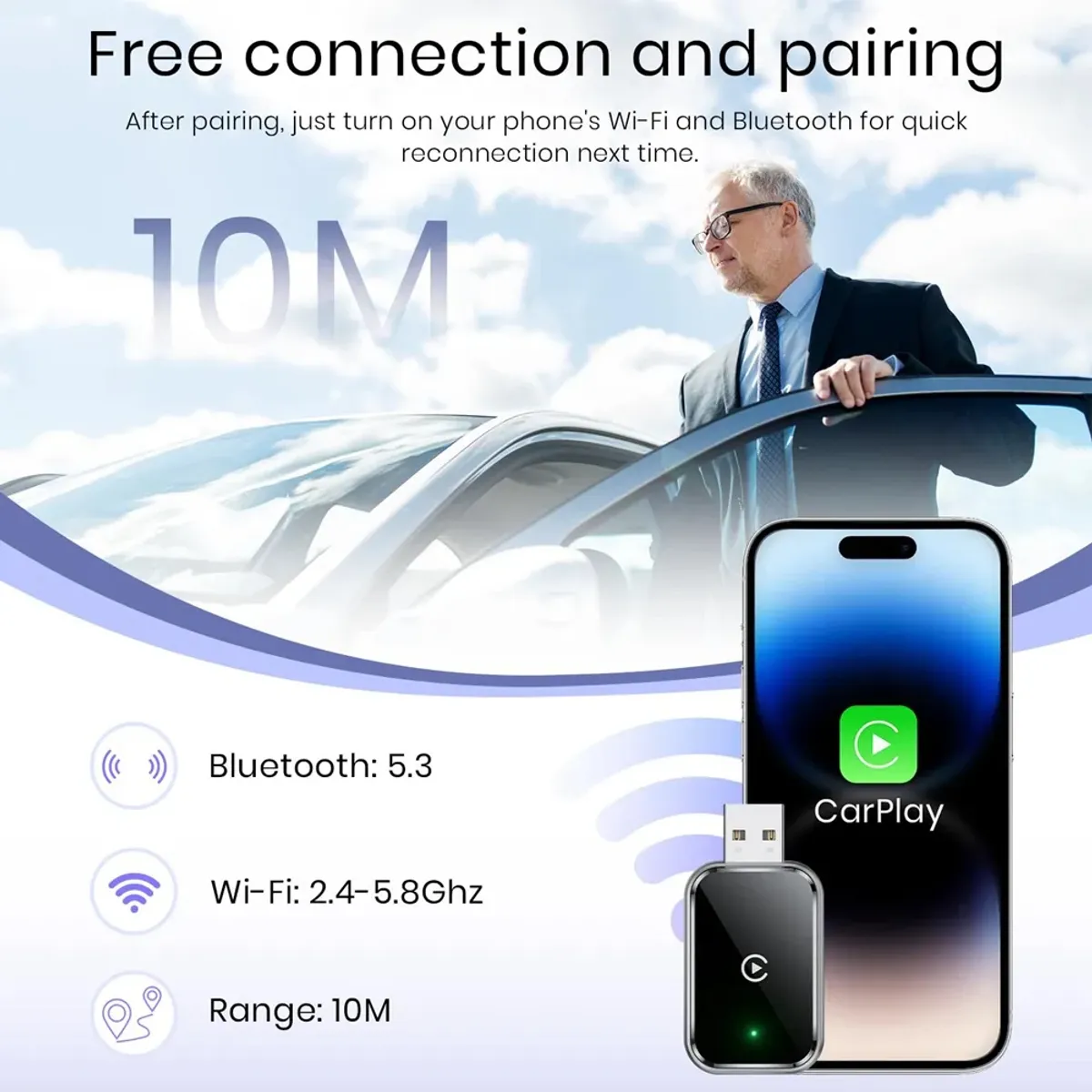 PUREPOWER - Adaptador Inalámbrico Carplay Para iPhone Y Android Auto