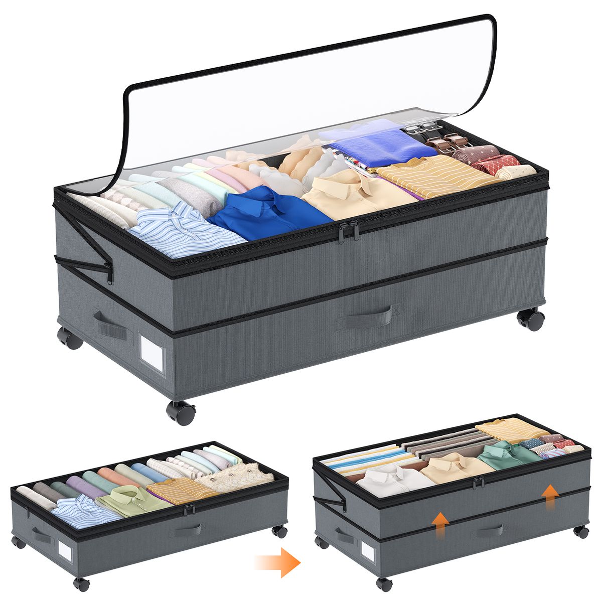 AIZO - Organizador Ahorra Espacio, Altura Ajustable 75L con Ruedas, para CamaSofá
