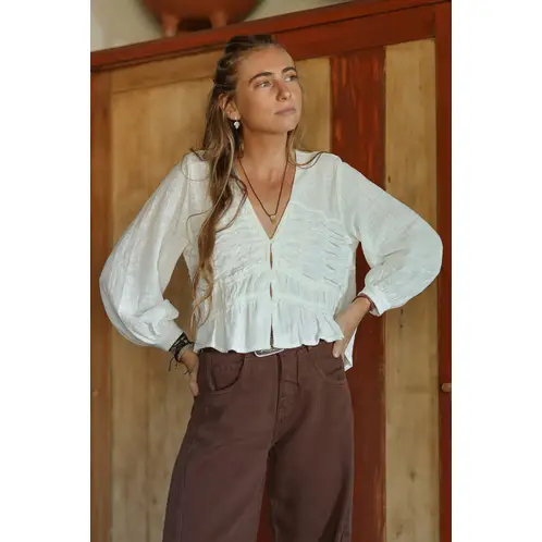 CALEDONIA LABEL - Blusa Veracruz Blanca Mujer