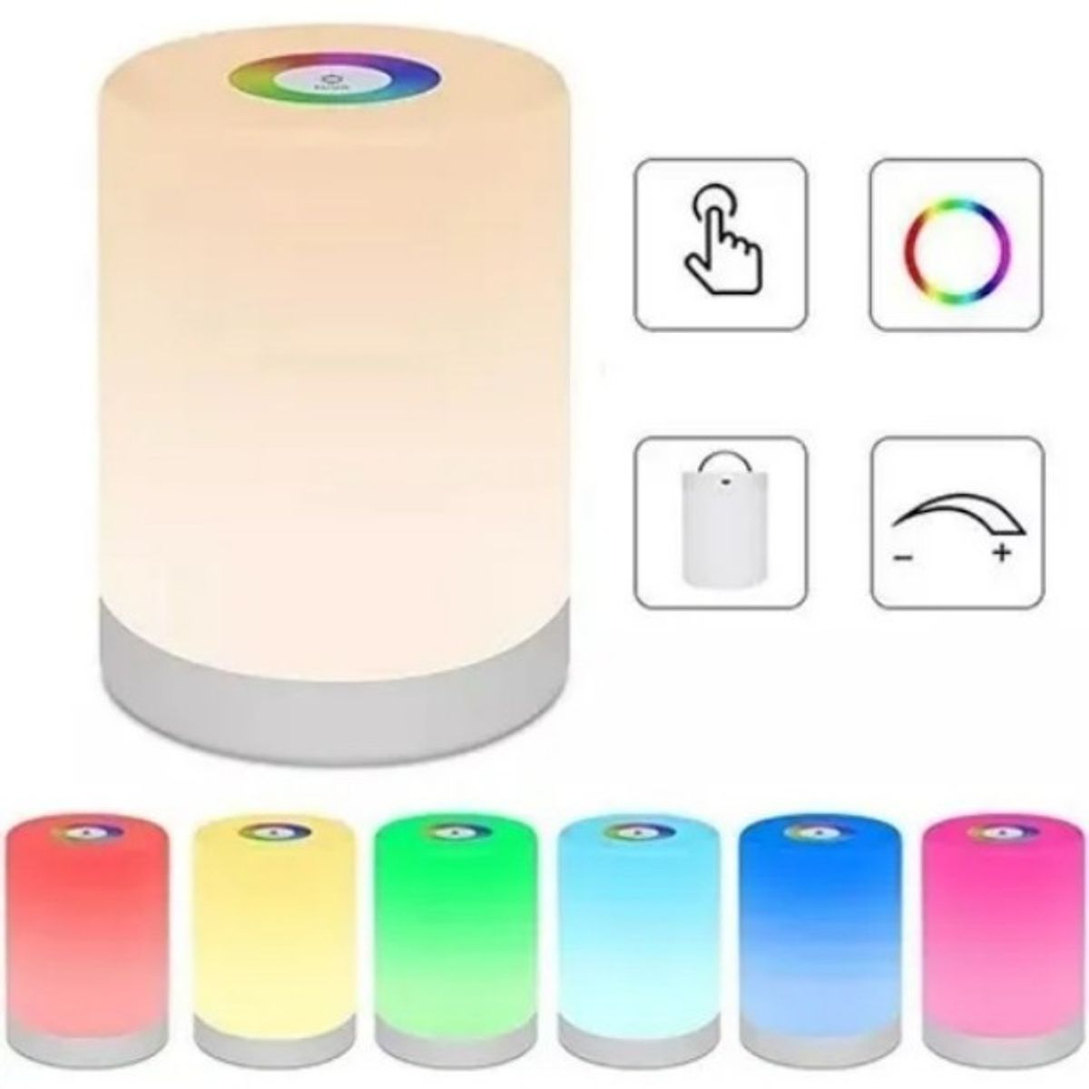 GENERICO - Luz De Noche Recargable 7 Colores Lámpara De Mesa Con Sensor