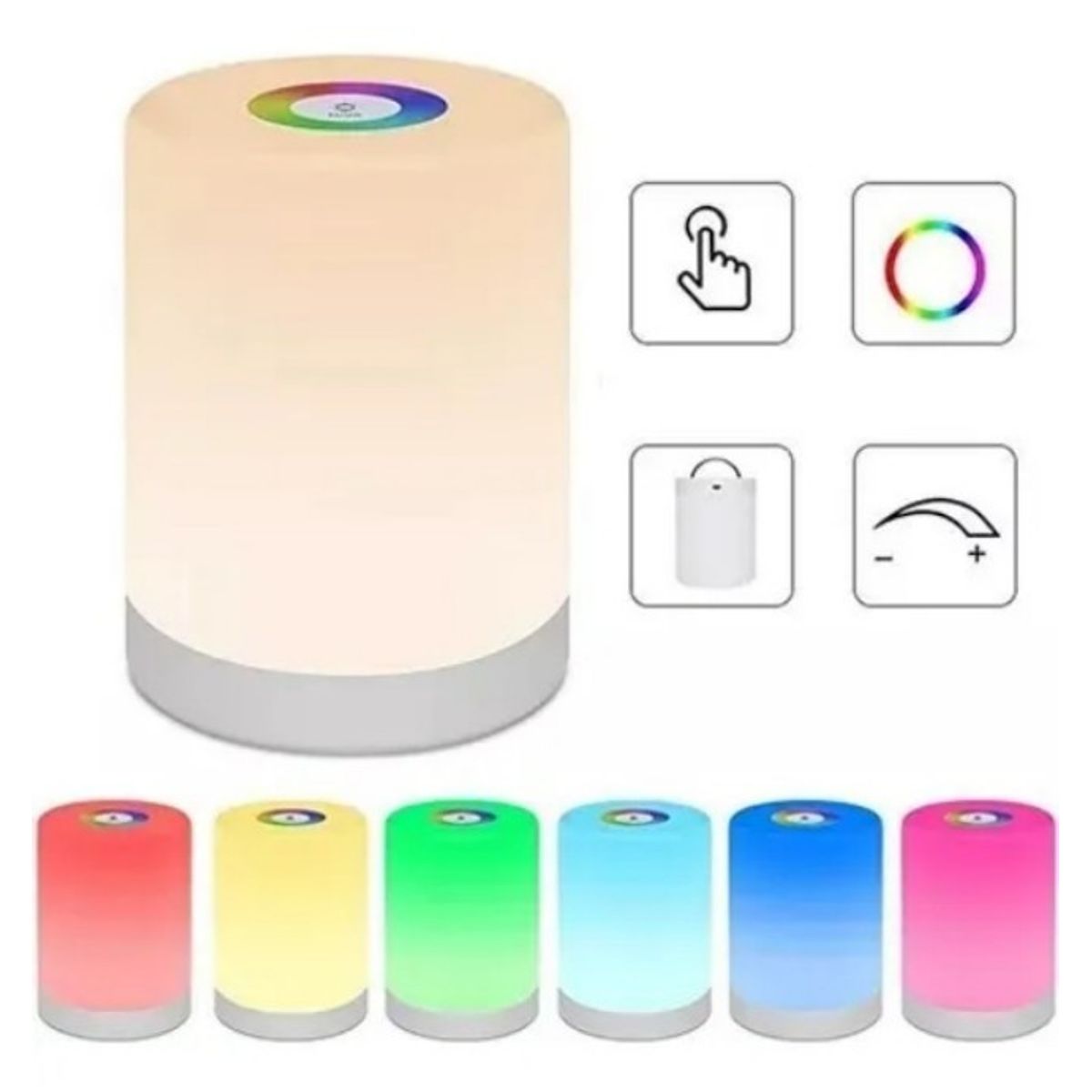 GENERICO - Luz De Noche Recargable 7 Colores Lámpara De Mesa Con Sensor