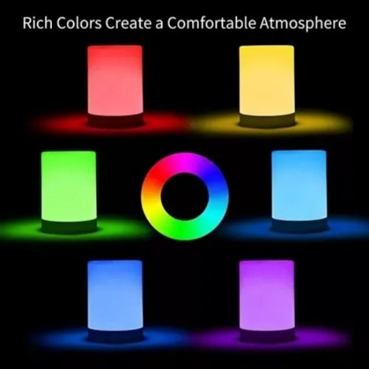 GENERICO - Luz De Noche Recargable 7 Colores Lámpara De Mesa Con Sensor