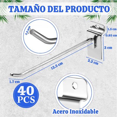 Imagen 2 del producto 40 Pack Ganchos Para Panel Ranurado De Pared 13CM