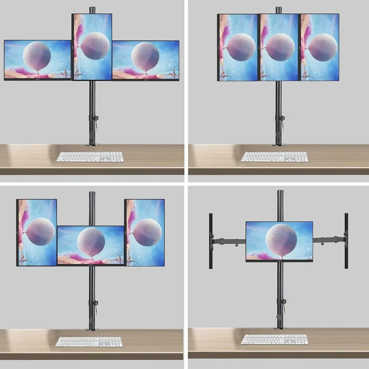 KUANGYE - Soporte 3 Monitores Triple Monitor Escritorio Articulado