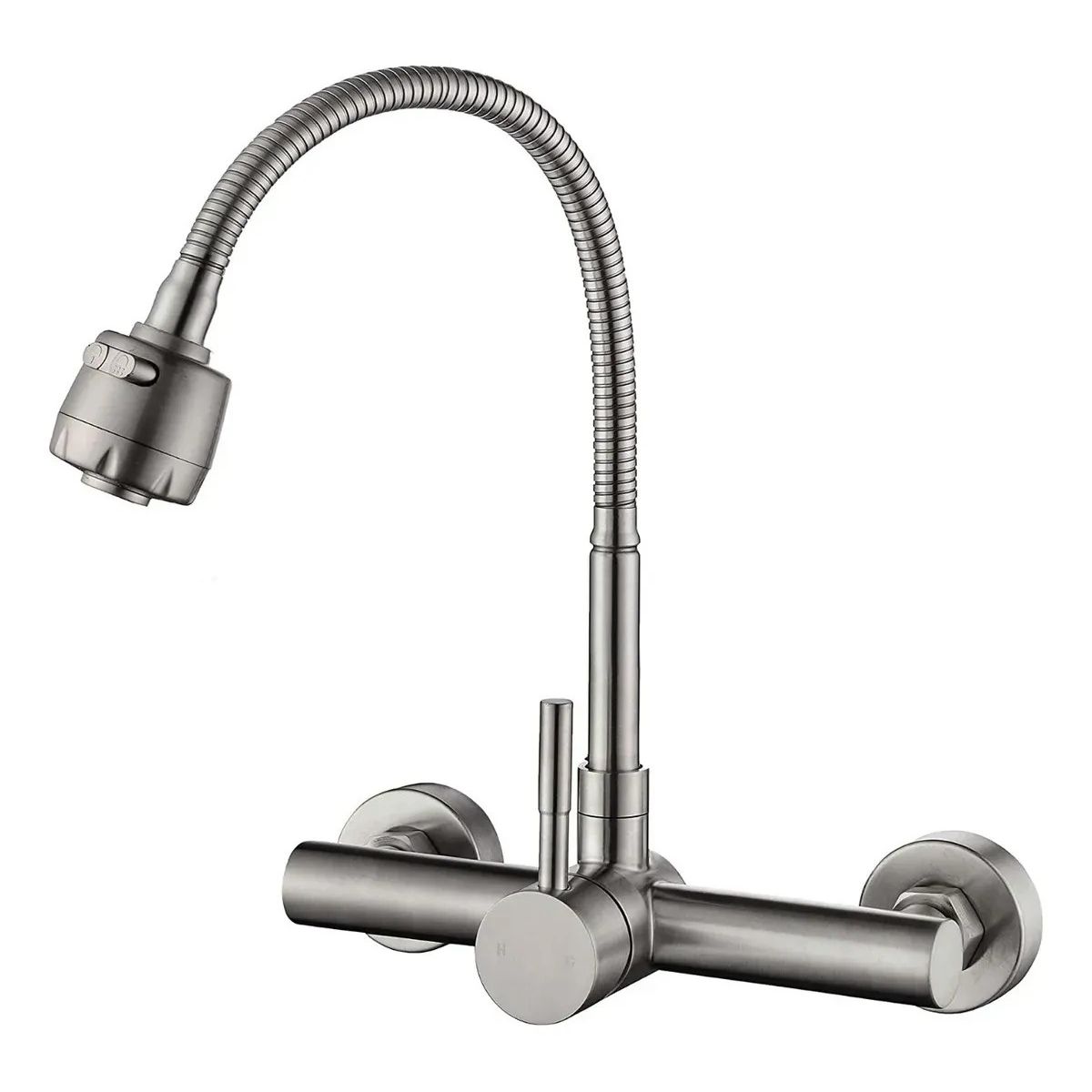 KUANGYE - Llave Monomando Lavaplato Al Muro Cuello Flexible Acero Inox