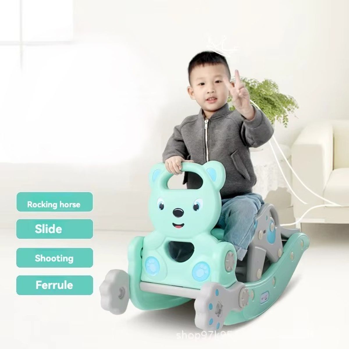 TATEE - Resbalín Plegable caballo mecedora 2 en 1 Para Niños azul