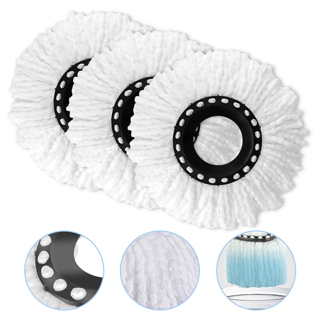 REBONEC - Pack 3 Repuestos Cabezal Mopa Microfibra Giratoria360° 32cm