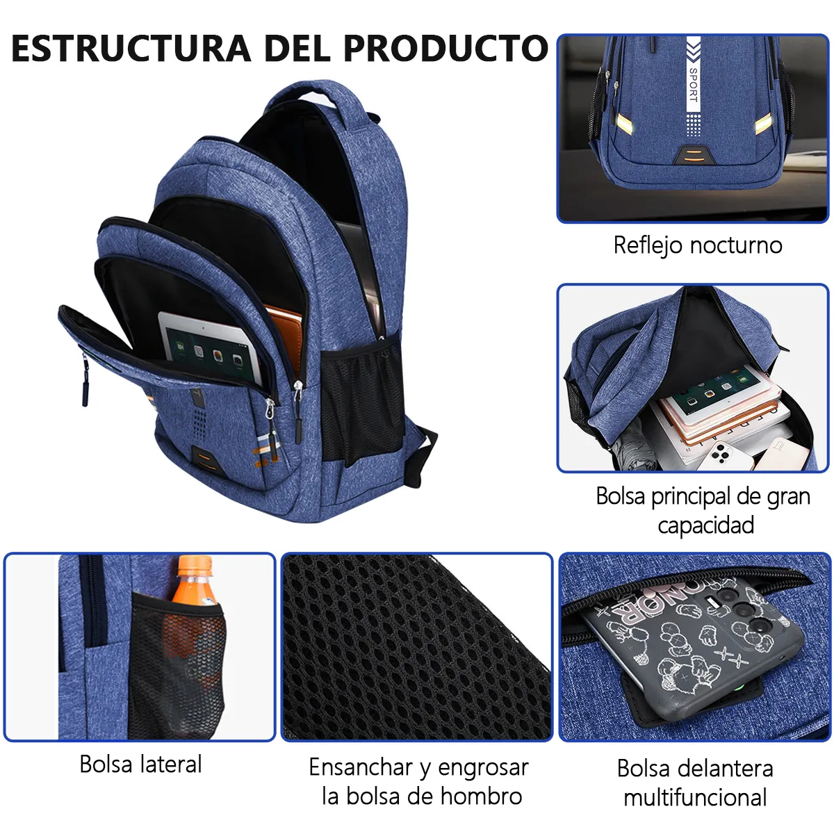 SUPERCENTER - Mochila Para Computadora Bolso De Viaje Impermeable Mochila Azul