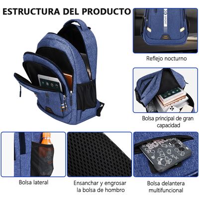 Imagen 2 del producto Mochila Para Computadora Bolso De Viaje Impermeable Mochila Azul