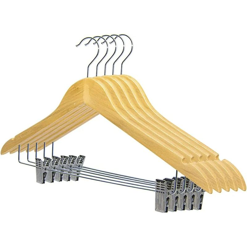 GENERICO - Pack De 5 Colgadores Ganchos Con Pinza Para Pantalón Madera