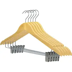 GENERICO - Pack De 5 Colgadores Ganchos Con Pinza Para Pantalón Madera