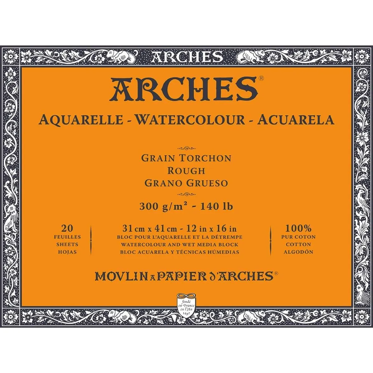 ARCHES - Block Acuarela Arches 300gr Grano Grueso 20 Hojas 31 x 41 cm