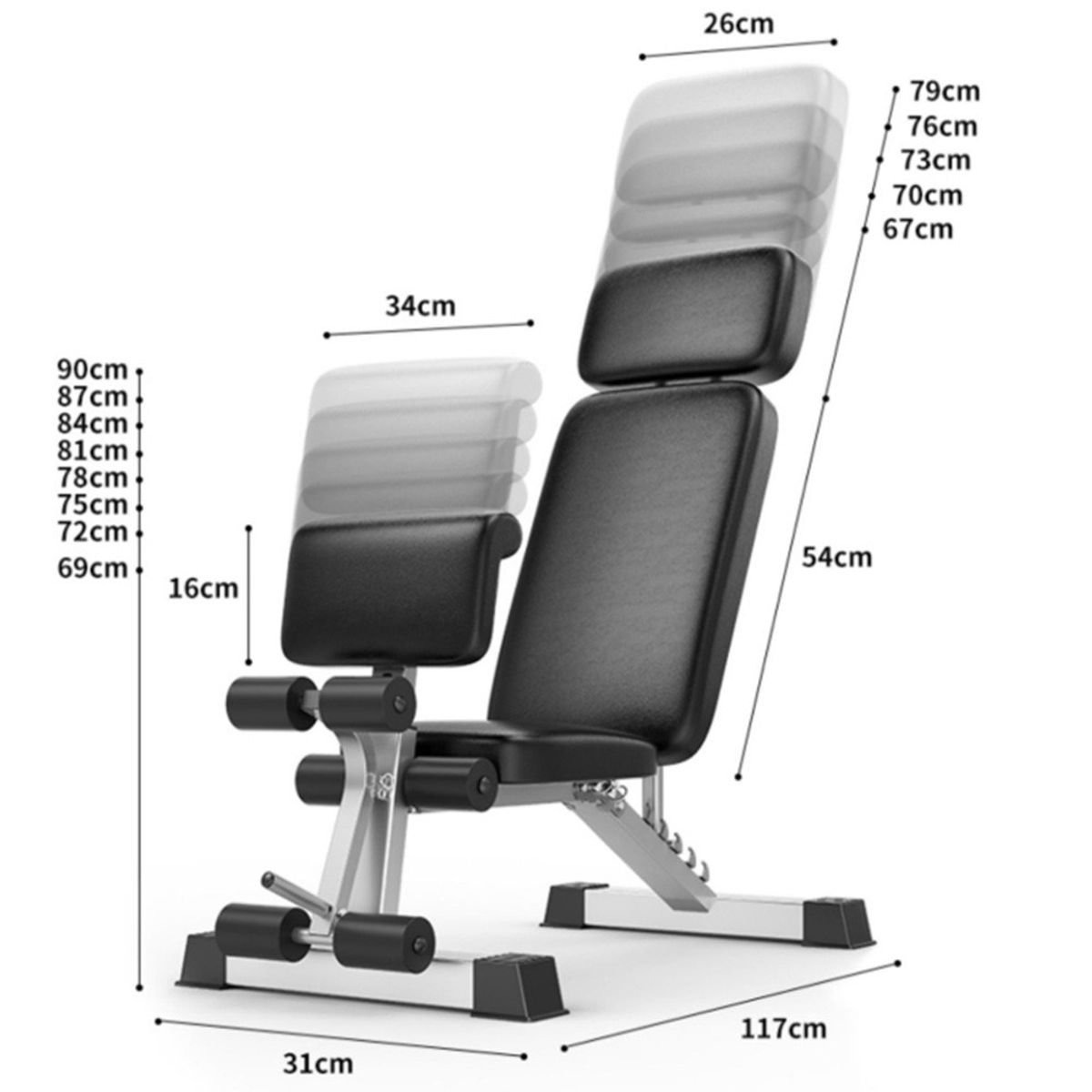 MUNDO MAGIA - Press Banca Reclinable Multiuso Ajustable Abdominal 120-150kg